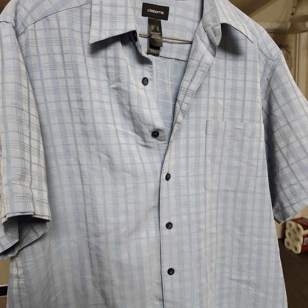 Claiborne Men's Blue Checkered Casual Shirt